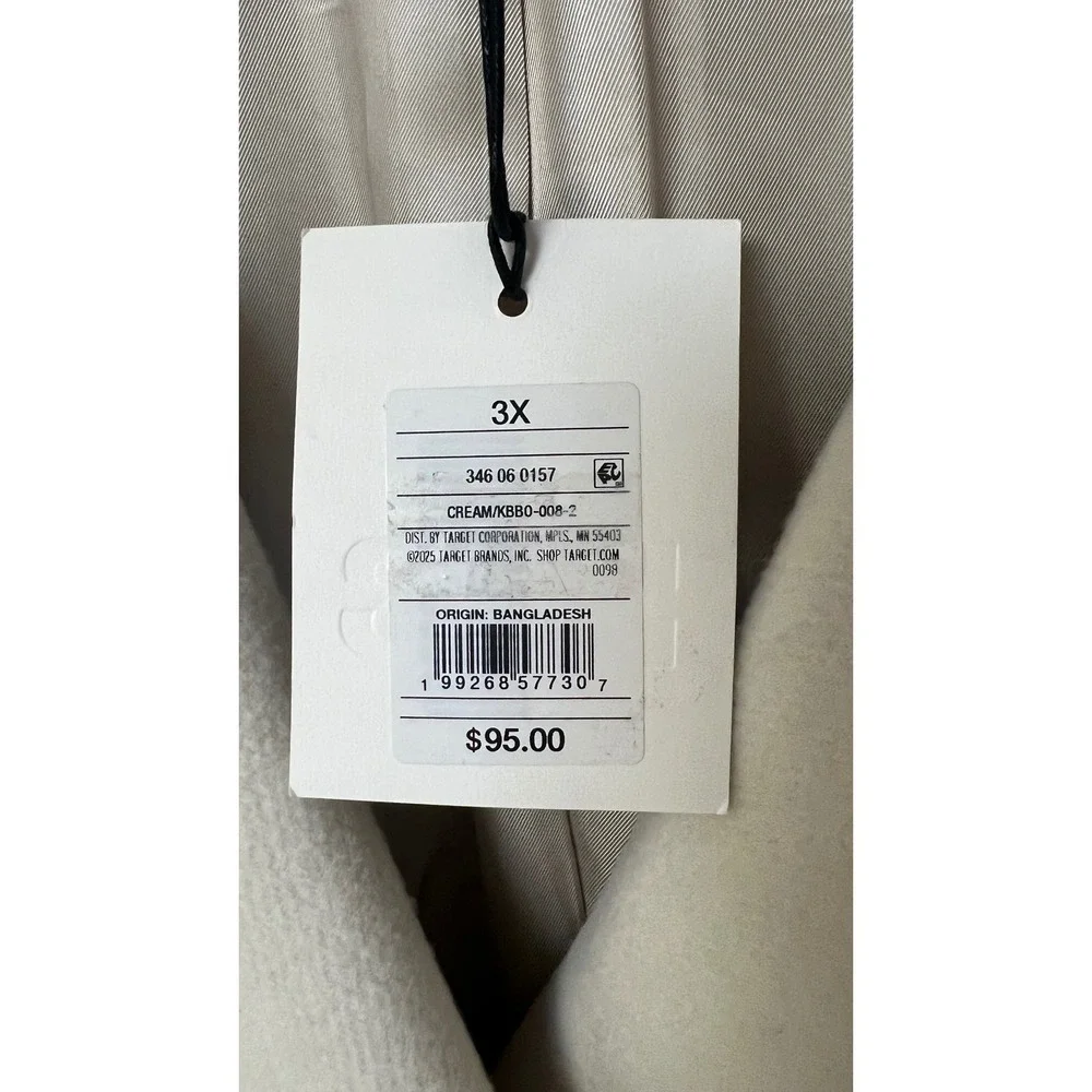 KBB by Kahlana Double Breasted Wool Blend Long Coat 3XL Cream NWT
